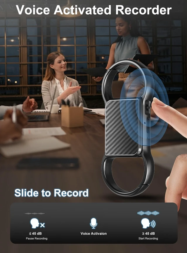 Alt view image 4 of 7 - 128G(9800H) Voice Activated Recorder, AI Noise Reduction Audio Recorder 3072Kbps Recording Device, Digital Voice Recorder with Playback, DSP6.0 Mini Voice Recorder with Keychain for Lecture/Meeting