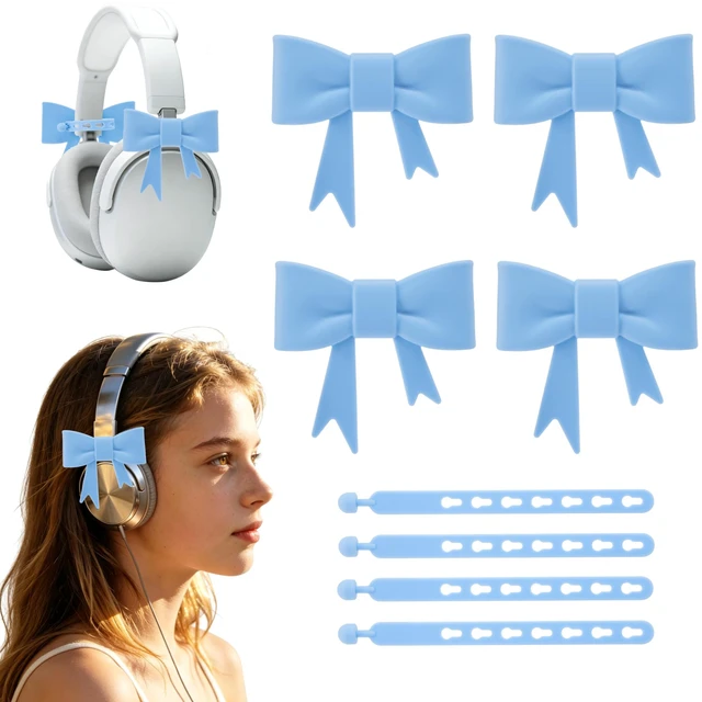 Main image of GAICHION Cute Silicone Bow Headphone Accessories, 4 Pack 3D Bow Decor for Headphones & Headsets, Coquettish Gift for Girls Women Gamers Streamers(Blue)