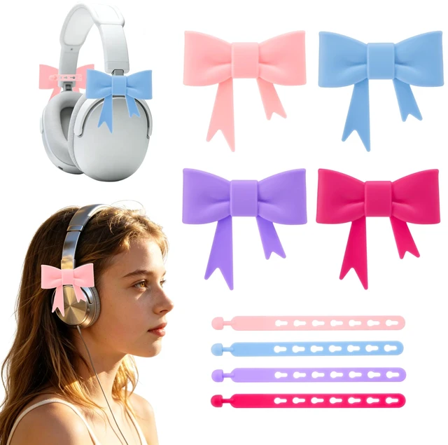 Main image of GAICHION Cute Silicone Bow Headphone Accessories, 4 Pack 3D Bow Decor for Headphones & Headsets, Coquettish Gift for Girls Women Gamers Streamers