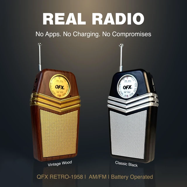 Alt view image 4 of 7 - Retro Portable Transistor Pocket AM FM Radio, RETRO-1958, Black Telescoping Antenna, High-Fidelity Speaker, Headphone Jack, Battery Operated, Classic 1950s Design