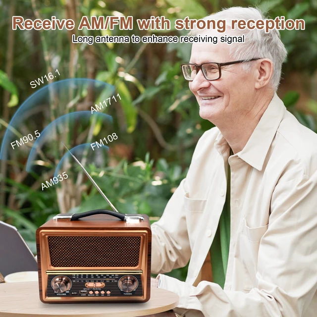 Alt view image 2 of 7 - Retro Vintage Portable AM FM SW Radio with Best Sound, DC 5V, 1200mAh Rechargeable Battery Operated Bluetooth Radio with Best Reception, Loud Speaker Support TF Card/USB Playing