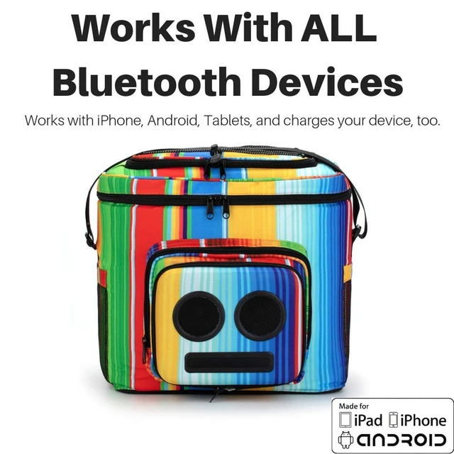 Alt view image 5 of 7 - The #1 Cooler with Speakers & Subwoofer (Bluetooth, 20-Watt) for Parties/Festivals/Boat/Beach. Speaker Cooler, Works with iPhone & Android (Rainbow)