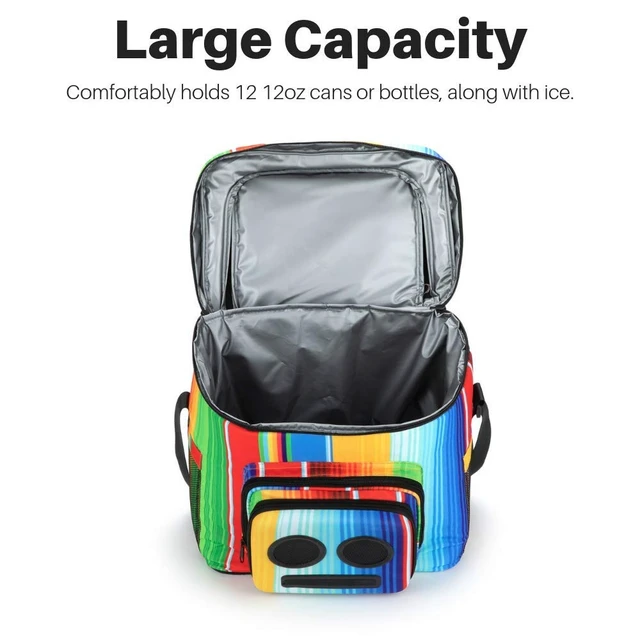 Alt view image 7 of 7 - The #1 Cooler with Speakers & Subwoofer (Bluetooth, 20-Watt) for Parties/Festivals/Boat/Beach. Speaker Cooler, Works with iPhone & Android (Rainbow)