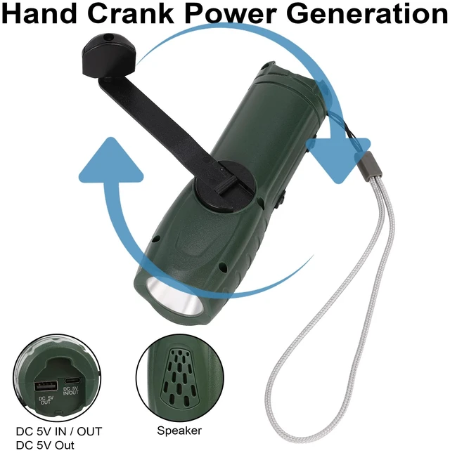 Alt view image 4 of 7 - Hand Crank Flashlight with Emergency Radio LED Torch Phone Charger Portable Dynamo, SOS Rechargeable, USB Charging, Built-in Loudspeaker, For Camping Hiking