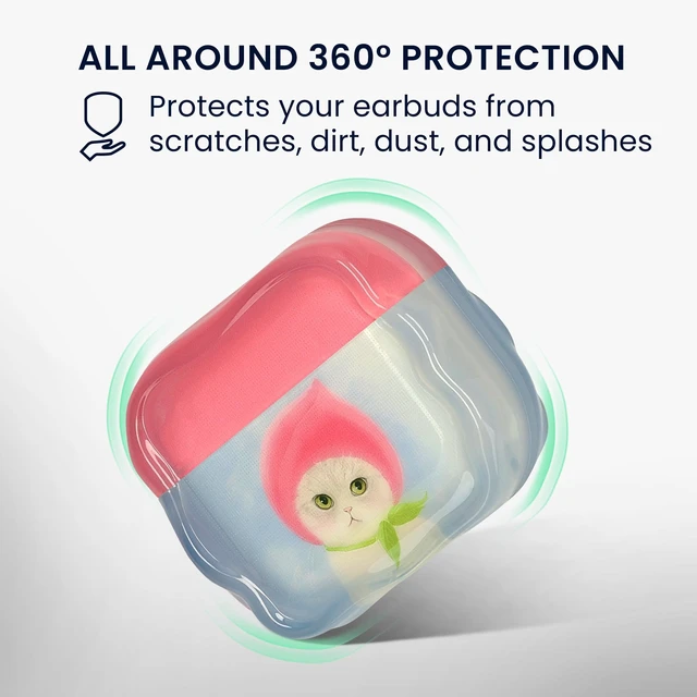 Alt view image 3 of 7 - Earbud Case for Apple Airpods Pro 2 / Pro 1 - Protective Shockproof in-Ear Headphones Cover with Keychain, Soft & Durable, Cat and Peach