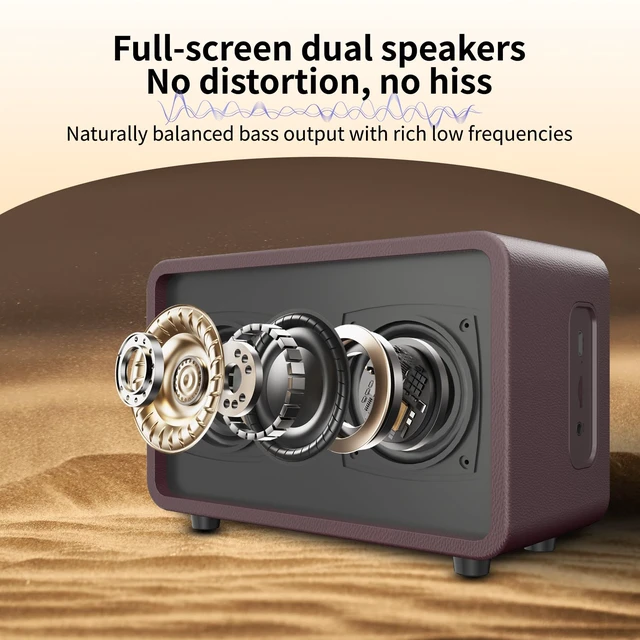 Alt view image 3 of 7 - Wood Bluetooth Speaker Portable Media Players Clear Loud Stereo Sound Deep Bass Wireless Speaker 20W Double Horn Retro Desktop speakers Wooden Speakers Long Playtime for Home/Party/Outdoor/Bedroom