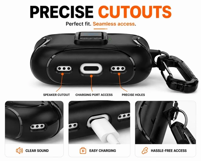 Alt view image 6 of 7 - for AirPods Pro 3 Case (2025), Compatible with AirPods Pro 3rd Generation, MagSafe Compatible, Magnetic Locking Lid, Protective Cover, Phone Stand Design, Cleaning Kit & Keychain Included, Black