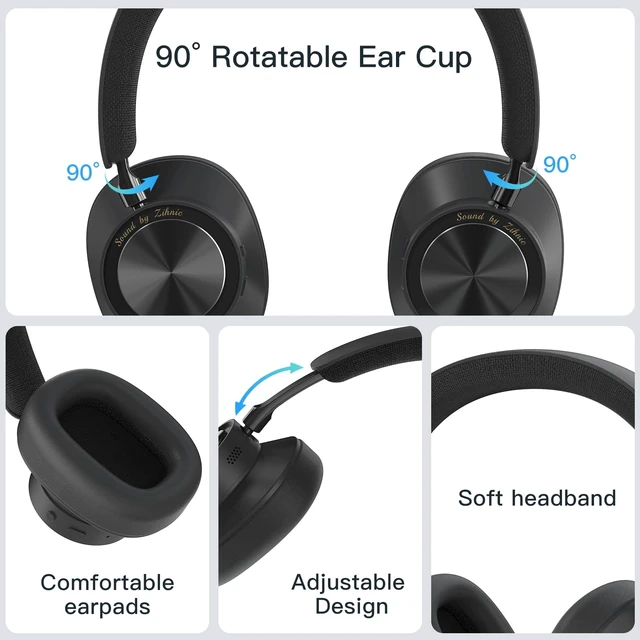 Alt view image 6 of 7 - Active Noise Canceling Headphones, Wireless Over Ear Bluetooth Headphones, Hi-Res Audio, Prolonged Battery Life, Deep Bass, Comfortable Foam Ear Cups-Black