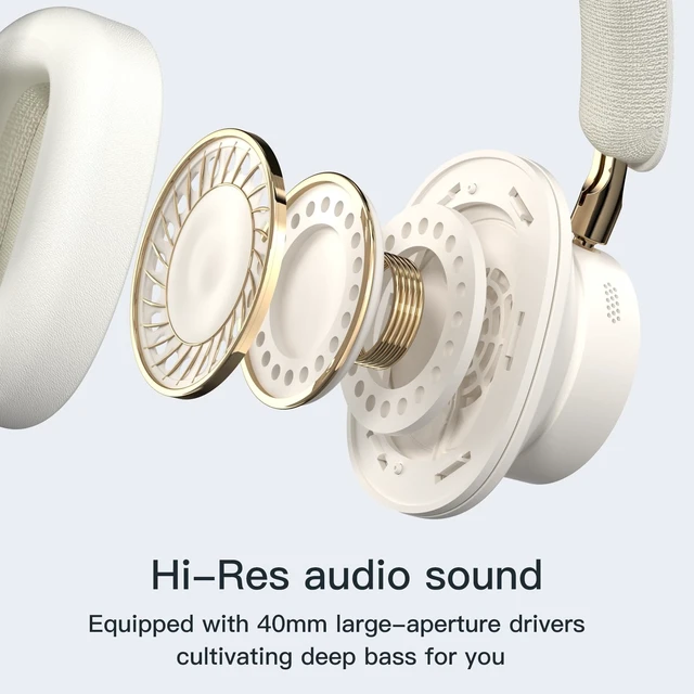 Alt view image 5 of 7 - Active Noise Canceling Headphones, Wireless Over Ear Bluetooth Headphones, Hi-Res Audio, Prolonged Battery Life, Deep Bass, Comfortable Foam Ear Cups-Beige