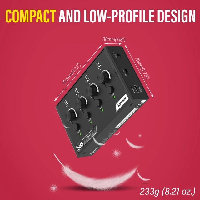 Alt view image 7 of 7 - HA4D 4-Channel Headphone Amplifier, USB-C Power, Volume and Mute For podcasts, classrooms and group recording; 4 independent 3.5mm outputs with volume and mute controls plus USB-C power