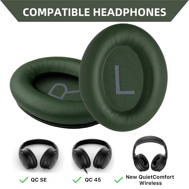 Alt view image 2 of 7 - Replacement Ear Pads for Bose QC45, QC SE and New QC, Green Earpads Cushions with Softer Leather, Thicker Memory Foam, for QC45, QC SE, New QuietComfort Wireless Over Ear Headphones