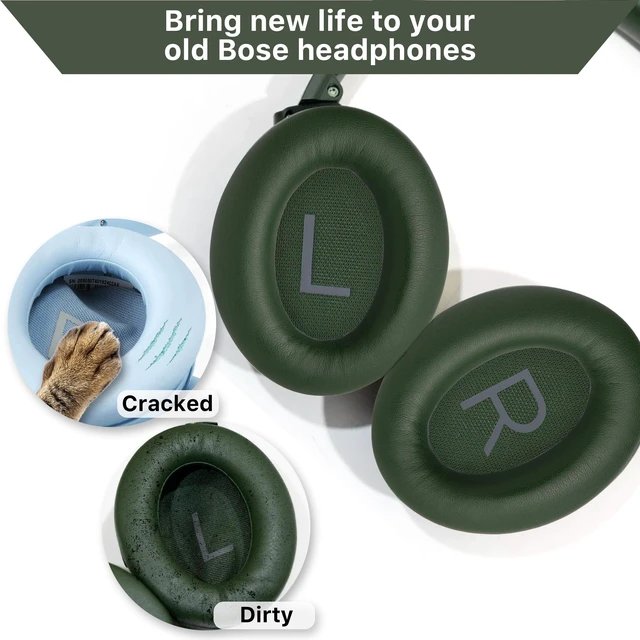 Alt view image 4 of 7 - Replacement Ear Pads for Bose QC45, QC SE and New QC, Green Earpads Cushions with Softer Leather, Thicker Memory Foam, for QC45, QC SE, New QuietComfort Wireless Over Ear Headphones
