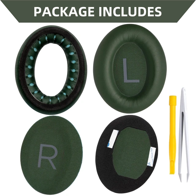 Alt view image 5 of 7 - Replacement Ear Pads for Bose QC45, QC SE and New QC, Green Earpads Cushions with Softer Leather, Thicker Memory Foam, for QC45, QC SE, New QuietComfort Wireless Over Ear Headphones