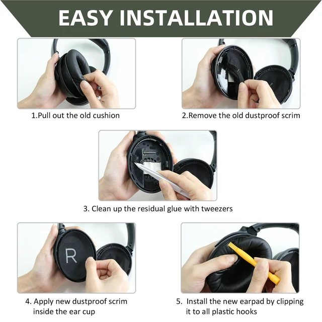 Alt view image 6 of 7 - Replacement Ear Pads for Bose QC45, QC SE and New QC, Green Earpads Cushions with Softer Leather, Thicker Memory Foam, for QC45, QC SE, New QuietComfort Wireless Over Ear Headphones