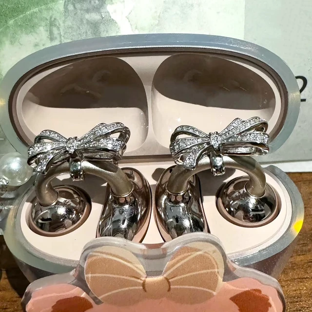 Alt view image 3 of 7 - Bow Rhinestone for Clip on Earbuds Open Ear Accessories, Elegant Zirconia Decorative Earphone Accessories, Removable Exquisite DIY Decoration