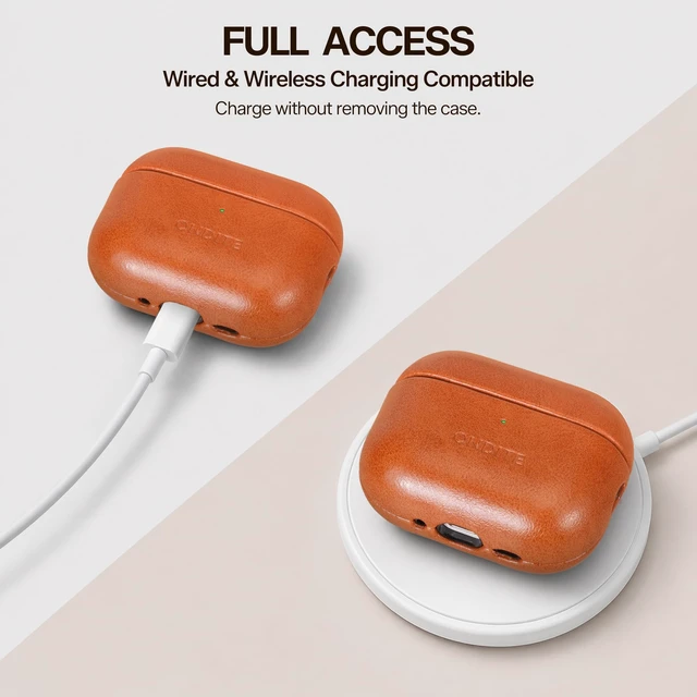 Alt view image 4 of 7 - ONDITE Vegan Leather Case for AirPods Pro 3, Adjustable Wrist Strap(Brown) Protective Hard Shell Case Cover, Wireless Charging Compatible, Rich Brown Leather Texture, Designer Look, Gift-Ready