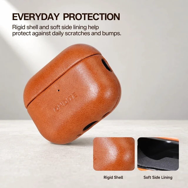 Alt view image 6 of 7 - ONDITE Vegan Leather Case for AirPods Pro 3, Adjustable Wrist Strap(Brown) Protective Hard Shell Case Cover, Wireless Charging Compatible, Rich Brown Leather Texture, Designer Look, Gift-Ready