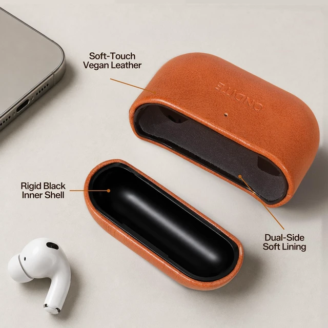 Alt view image 7 of 7 - ONDITE Vegan Leather Case for AirPods Pro 3, Adjustable Wrist Strap(Brown) Protective Hard Shell Case Cover, Wireless Charging Compatible, Rich Brown Leather Texture, Designer Look, Gift-Ready