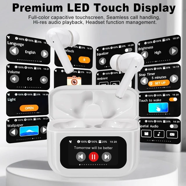 Alt view image 2 of 7 - Wireless Earbuds,Headphones with Multifunctional Touch Screen,White Touch screen,ANC/ENC Noise Cancelling,Bluetooth 5.4, IPX7 Waterproof,6 EQ stereo modes,for iOS Android