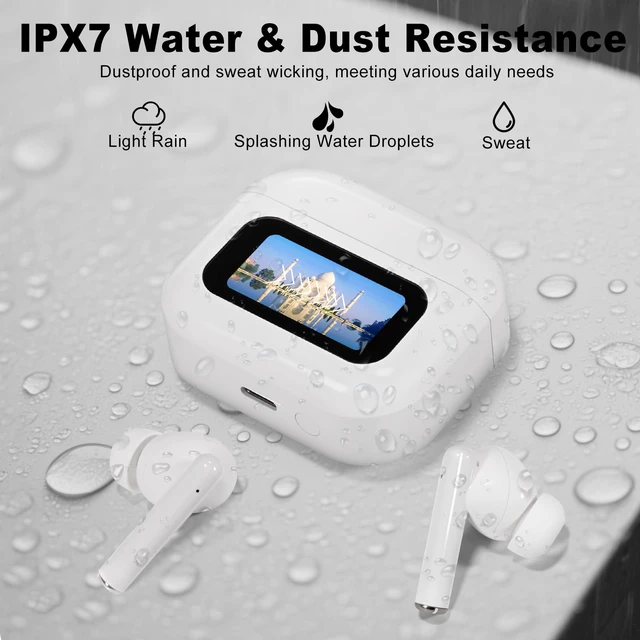 Alt view image 3 of 7 - Wireless Earbuds,Headphones with Multifunctional Touch Screen,White Touch screen,ANC/ENC Noise Cancelling,Bluetooth 5.4, IPX7 Waterproof,6 EQ stereo modes,for iOS Android