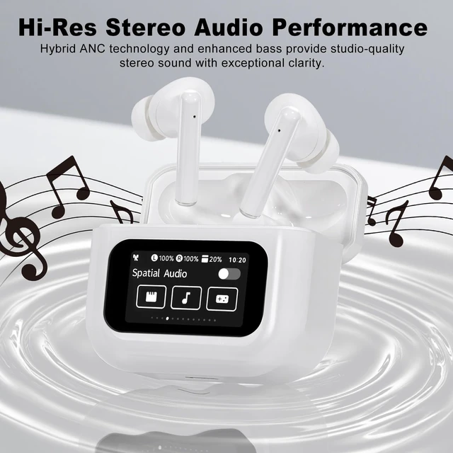 Alt view image 6 of 7 - Wireless Earbuds,Headphones with Multifunctional Touch Screen,White Touch screen,ANC/ENC Noise Cancelling,Bluetooth 5.4, IPX7 Waterproof,6 EQ stereo modes,for iOS Android