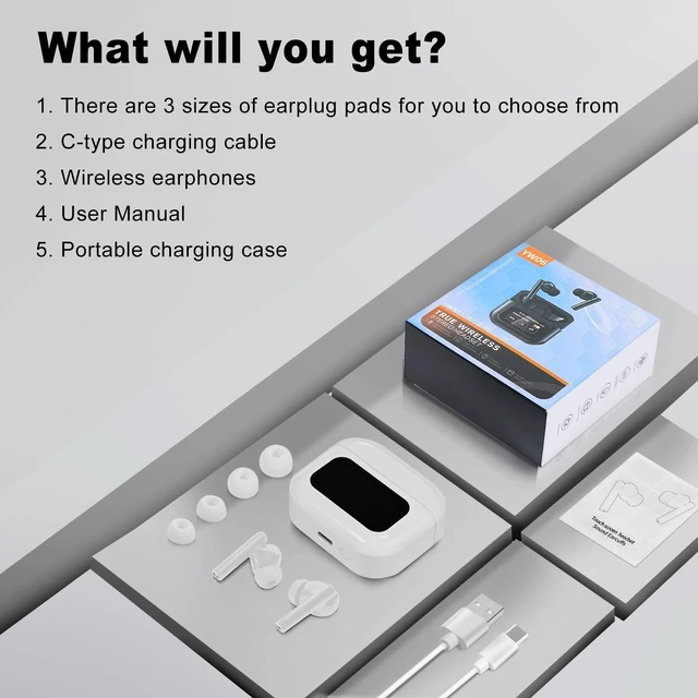 Alt view image 7 of 7 - Wireless Earbuds,Headphones with Multifunctional Touch Screen,White Touch screen,ANC/ENC Noise Cancelling,Bluetooth 5.4, IPX7 Waterproof,6 EQ stereo modes,for iOS Android