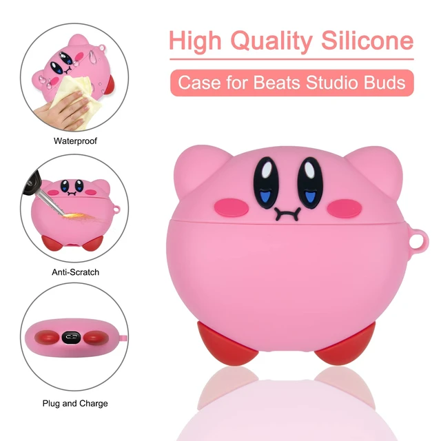 Alt view image 3 of 7 - for Beats Studio Buds Case Cover, Pink Kirby 3D Cute Cartoon Kawaii Character Anime Skin, Soft Silicone Case with Keychain Accessories for Girls Women Kids