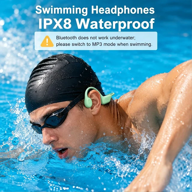 Alt view image 2 of 7 - Swimming Headphones Underwater, Bone Conduction Swimming Headphones IPX8 Waterproof Open Ear Headphones with 32GB Built-in MP3, Bluetooth 6.0 Dual Mode, Dual Device Pairing, Magnetic Charging(Green