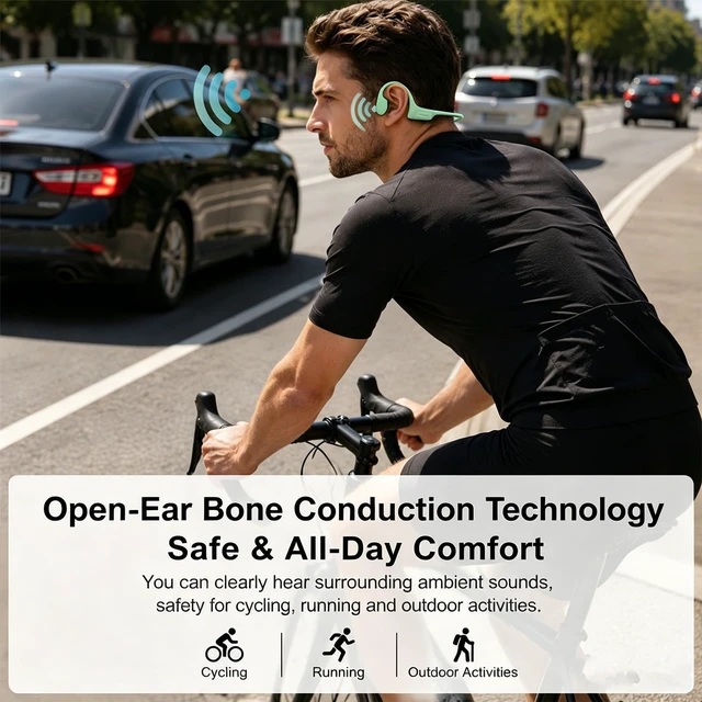 Alt view image 5 of 7 - Swimming Headphones Underwater, Bone Conduction Swimming Headphones IPX8 Waterproof Open Ear Headphones with 32GB Built-in MP3, Bluetooth 6.0 Dual Mode, Dual Device Pairing, Magnetic Charging(Green