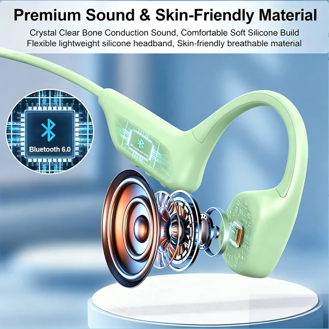 Alt view image 6 of 7 - Swimming Headphones Underwater, Bone Conduction Swimming Headphones IPX8 Waterproof Open Ear Headphones with 32GB Built-in MP3, Bluetooth 6.0 Dual Mode, Dual Device Pairing, Magnetic Charging(Green