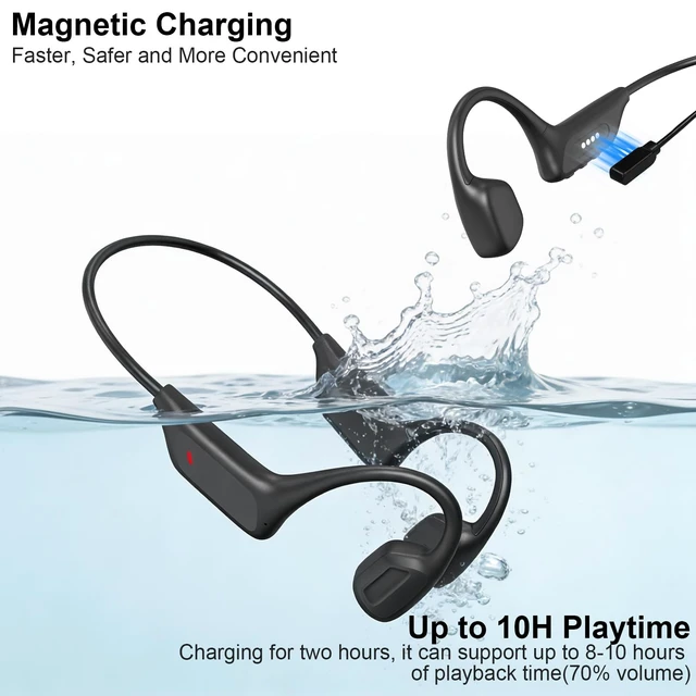 Alt view image 6 of 7 - Swimming Headphones Underwater, Bone Conduction Swimming Headphones IPX8 Waterproof Open Ear Headphones with 32GB Built-in MP3, Bluetooth 6.0 Dual Mode, Dual Device Pairing, Magnetic Charging(Black