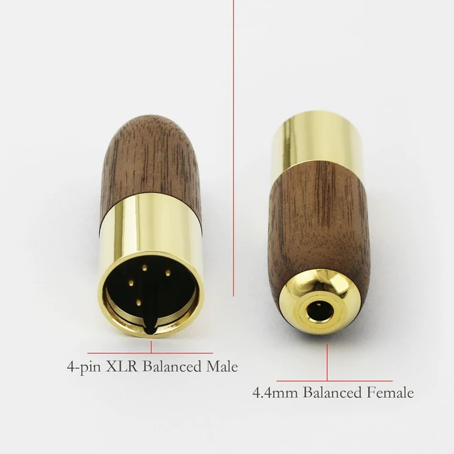 Alt view image 2 of 7 - 4-pin XLR Balanced Male to 4.4mm Balanced Female Headphone Audio Adapter Walnut Wood and Brass Gold Plated Shell Connector Adapter 4-pin XLR Male to 4.4mm Female