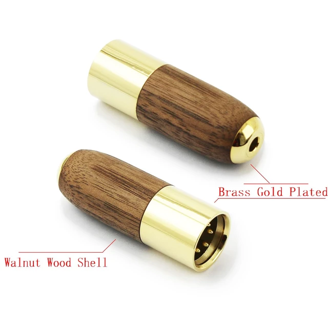 Alt view image 3 of 7 - 4-pin XLR Balanced Male to 4.4mm Balanced Female Headphone Audio Adapter Walnut Wood and Brass Gold Plated Shell Connector Adapter 4-pin XLR Male to 4.4mm Female