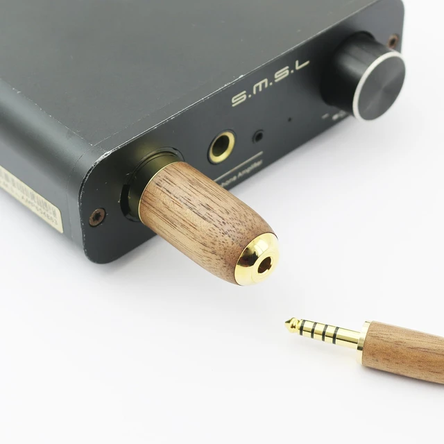 Alt view image 4 of 7 - 4-pin XLR Balanced Male to 4.4mm Balanced Female Headphone Audio Adapter Walnut Wood and Brass Gold Plated Shell Connector Adapter 4-pin XLR Male to 4.4mm Female