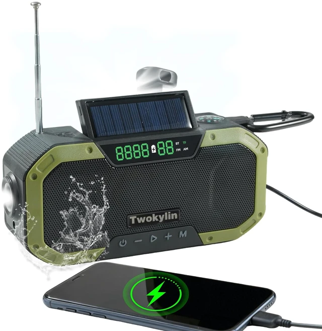 Main image of Emergency Radio Bluetooth Speaker - Hand-Crank Radio Solar Hand-crank & solar panel rechargeable never run out of power in emergencies, no batteries or outlets needed