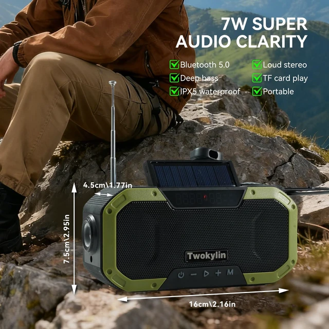 Alt view image 2 of 7 - Emergency Radio Bluetooth Speaker - Hand-Crank Radio Solar Hand-crank & solar panel rechargeable never run out of power in emergencies, no batteries or outlets needed