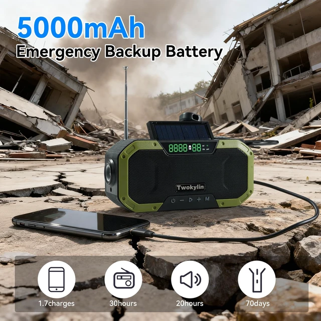Alt view image 3 of 7 - Emergency Radio Bluetooth Speaker - Hand-Crank Radio Solar Hand-crank & solar panel rechargeable never run out of power in emergencies, no batteries or outlets needed