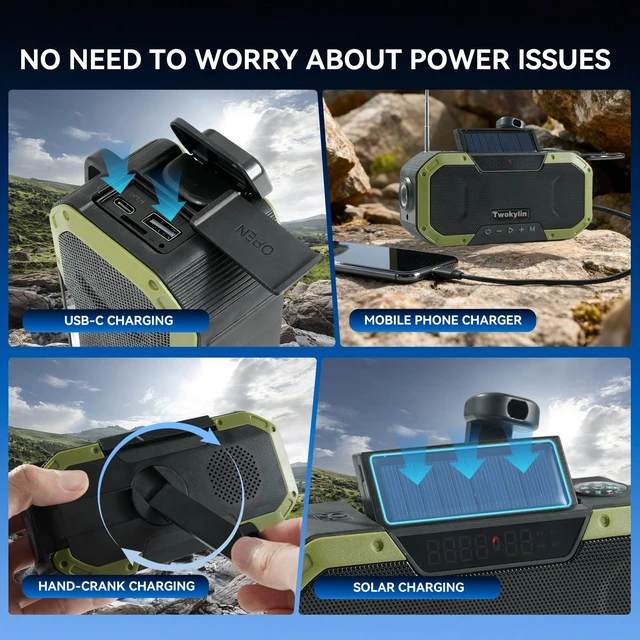 Alt view image 4 of 7 - Emergency Radio Bluetooth Speaker - Hand-Crank Radio Solar Hand-crank & solar panel rechargeable never run out of power in emergencies, no batteries or outlets needed