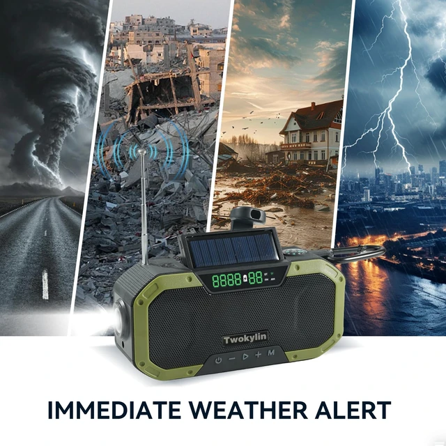 Alt view image 6 of 7 - Emergency Radio Bluetooth Speaker - Hand-Crank Radio Solar Hand-crank & solar panel rechargeable never run out of power in emergencies, no batteries or outlets needed