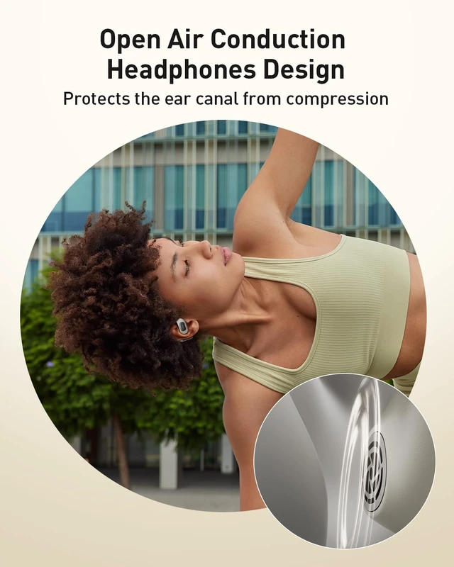 Alt view image 4 of 6 - Open-Ear Headphones, True Wireless Headphones Bluetooth 5.4 Light Earbuds, Ultra Comfort Earhooks, 35H Playtimes, Clear Calls, Air Conduction Stereo Sound with 15mm Drivers for Workouts (Beige)