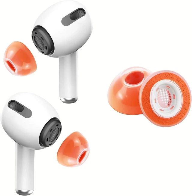 Main image of Memory Foam Ear Tips for AirPods Pro 1st & 2nd Gen - Upgraded Liquid Silicone Rubber, Superior Noise Isolation, Secure Fit & Ultimate Comfort, Fits Charging Case, 1 Pair (Orange, Large)