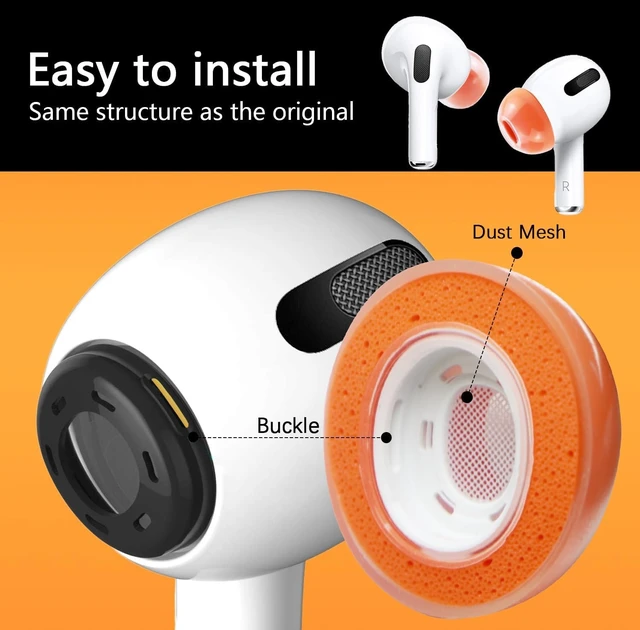 Alt view image 5 of 7 - Memory Foam Ear Tips for AirPods Pro 1st & 2nd Gen - Upgraded Liquid Silicone Rubber, Superior Noise Isolation, Secure Fit & Ultimate Comfort, Fits Charging Case, 1 Pair (Orange, Large)