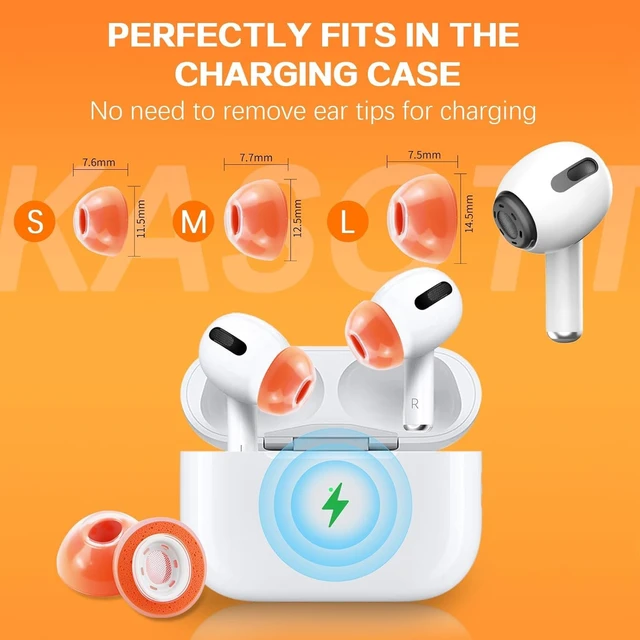 Alt view image 6 of 7 - Memory Foam Ear Tips for AirPods Pro 1st & 2nd Gen - Upgraded Liquid Silicone Rubber, Superior Noise Isolation, Secure Fit & Ultimate Comfort, Fits Charging Case, 1 Pair (Orange, Large)