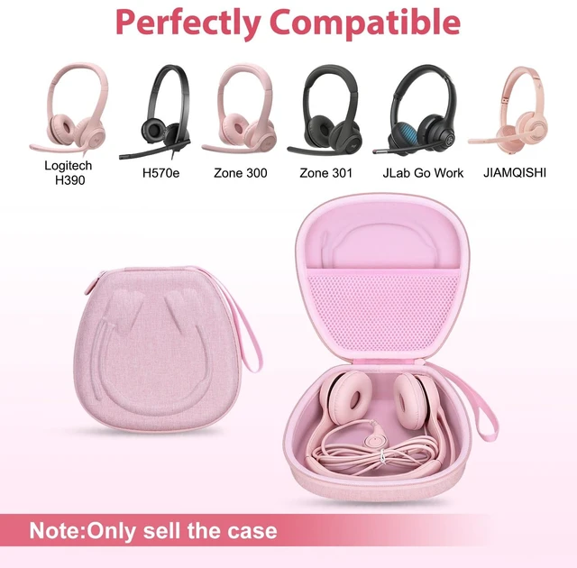 Alt view image 2 of 7 - Hard Case Compatible with Logitech H390, H430, H570e, Zone 300, Zone 301 or JLab Go Work, JIAMQISHI, EAGLEND Headset, Pink(Case Only)