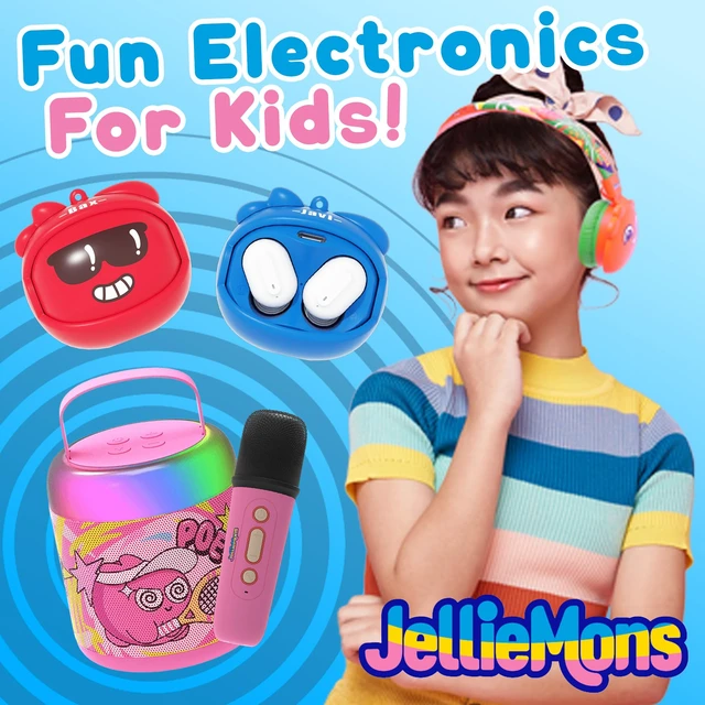 Alt view image 6 of 7 - Jellie Drops Wired Earbuds for Kids, Featuring Colorful Characters. Silicone Storage case, 3.5mm aux, USB C Adapter, Volume Control, School Ready, Cute, Lightweight, and Compact. (Black)
