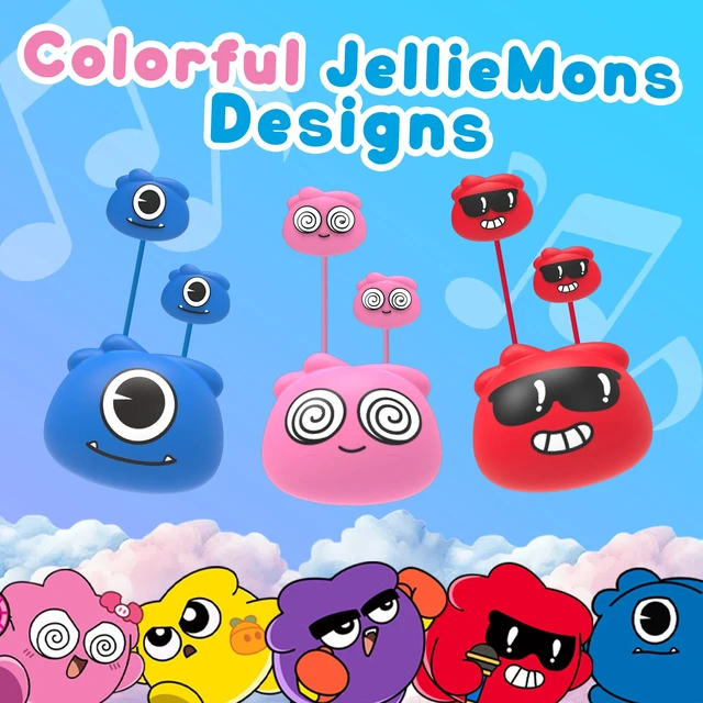 Alt view image 5 of 7 - Jellie Drops Wired Earbuds for Kids, Featuring Colorful Characters. Silicone Storage case, 3.5mm aux, USB C Adapter, Volume Control, School Ready, Cute, Lightweight, and Compact. (Black)