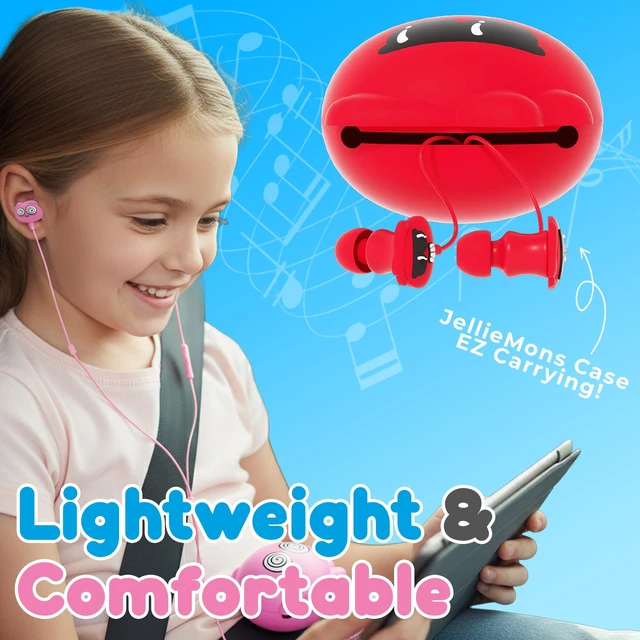 Alt view image 3 of 7 - Jellie Drops Wired Earbuds for Kids, Featuring Colorful Characters. Silicone Storage case, 3.5mm aux, USB C Adapter, Volume Control, School Ready, Cute, Lightweight, and Compact. (Black)