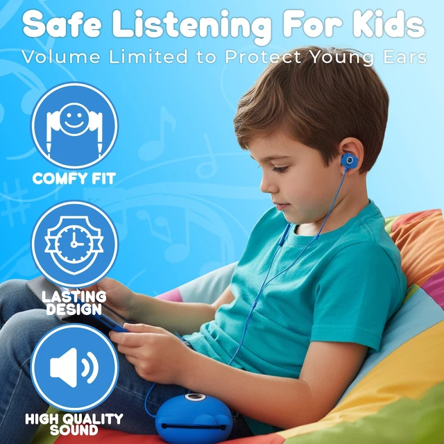 Alt view image 2 of 7 - Jellie Drops Wired Earbuds for Kids, Featuring Colorful Characters. Silicone Storage case, 3.5mm aux, USB C Adapter, Volume Control, School Ready, Cute, Lightweight, and Compact. (Black)