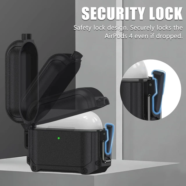 Alt view image 4 of 7 - for Waterproof AirPods 5 & 4 Case (2026-2024) Case with Lock,Black Secure Lock, IP68 Waterproof, MilitaryGrade Shockproof, Keychain, Cleaner Kit, Full Body Shockproof Protective Hard Shell
