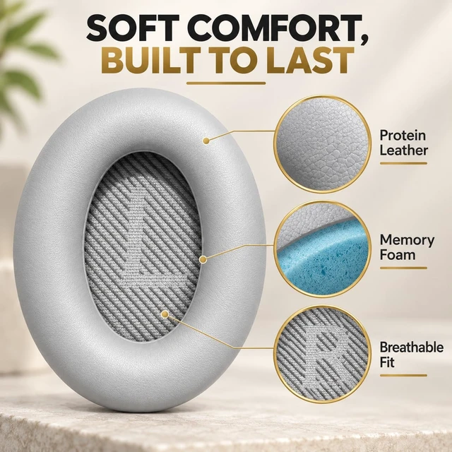 Alt view image 3 of 6 - Replacement Earpads for Bose QC35 / QC35 II, Sliver with Softer Protein Leather, Noise Isolation Foam, Pry Tool, Ear pads for QuietComfort QC35 QC35 ii Headphones